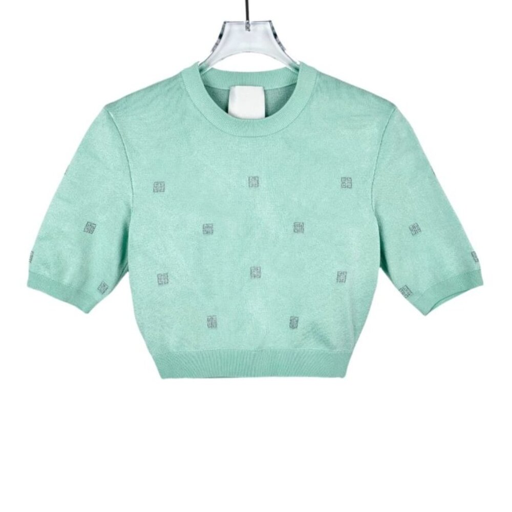 Givenchy Mint Green 4G Logo Short Sleeve Knit Sweater XS Round Neck Italy
